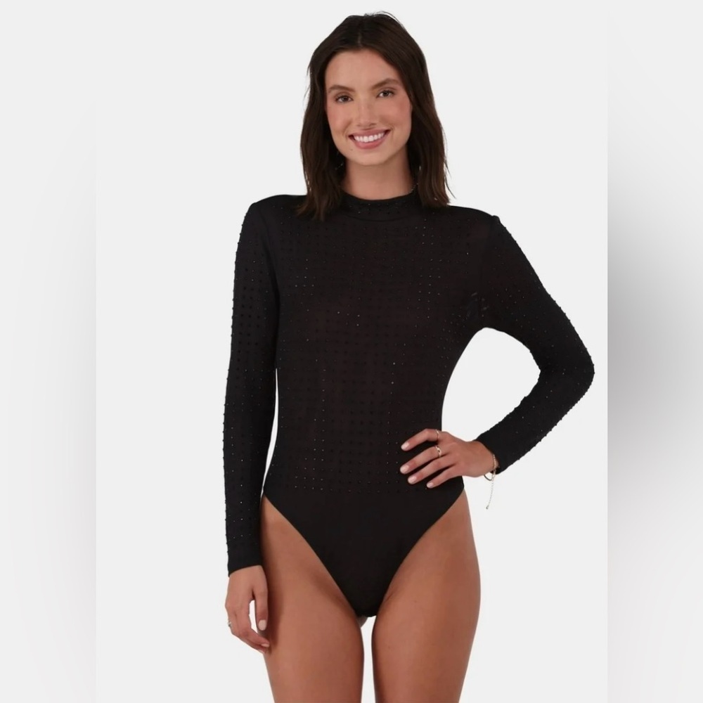 No Boundaries Mesh Studded Black Long Sleeve Bodysuit - Picture 6 of 13